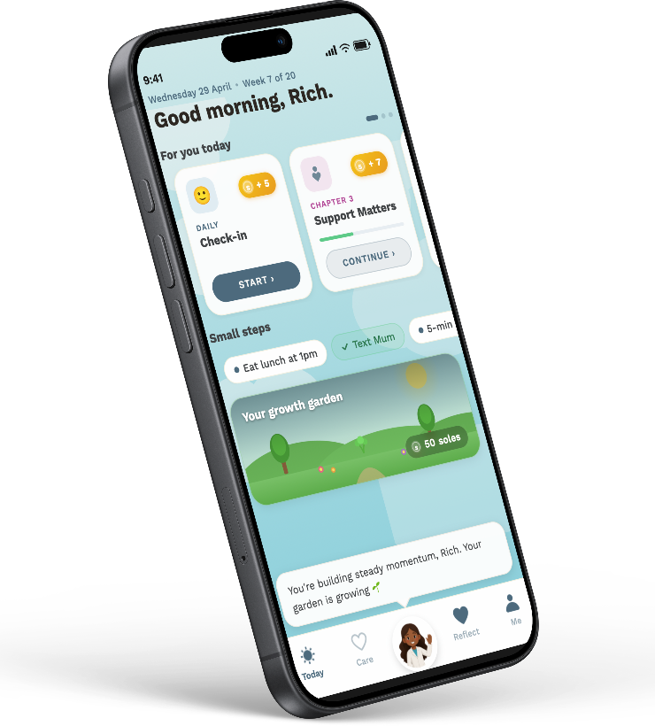 The young person's Univa app — a warm 'Good morning' home screen