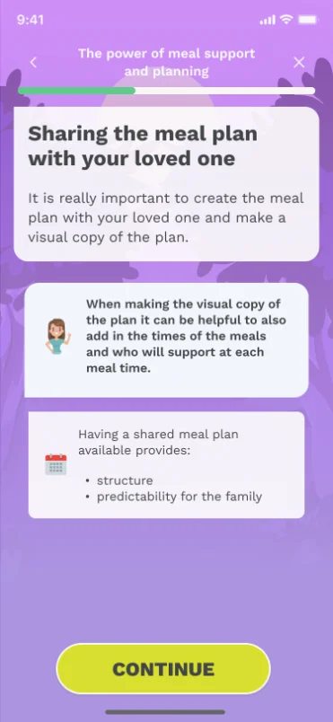 Screenshot: meal planning and support