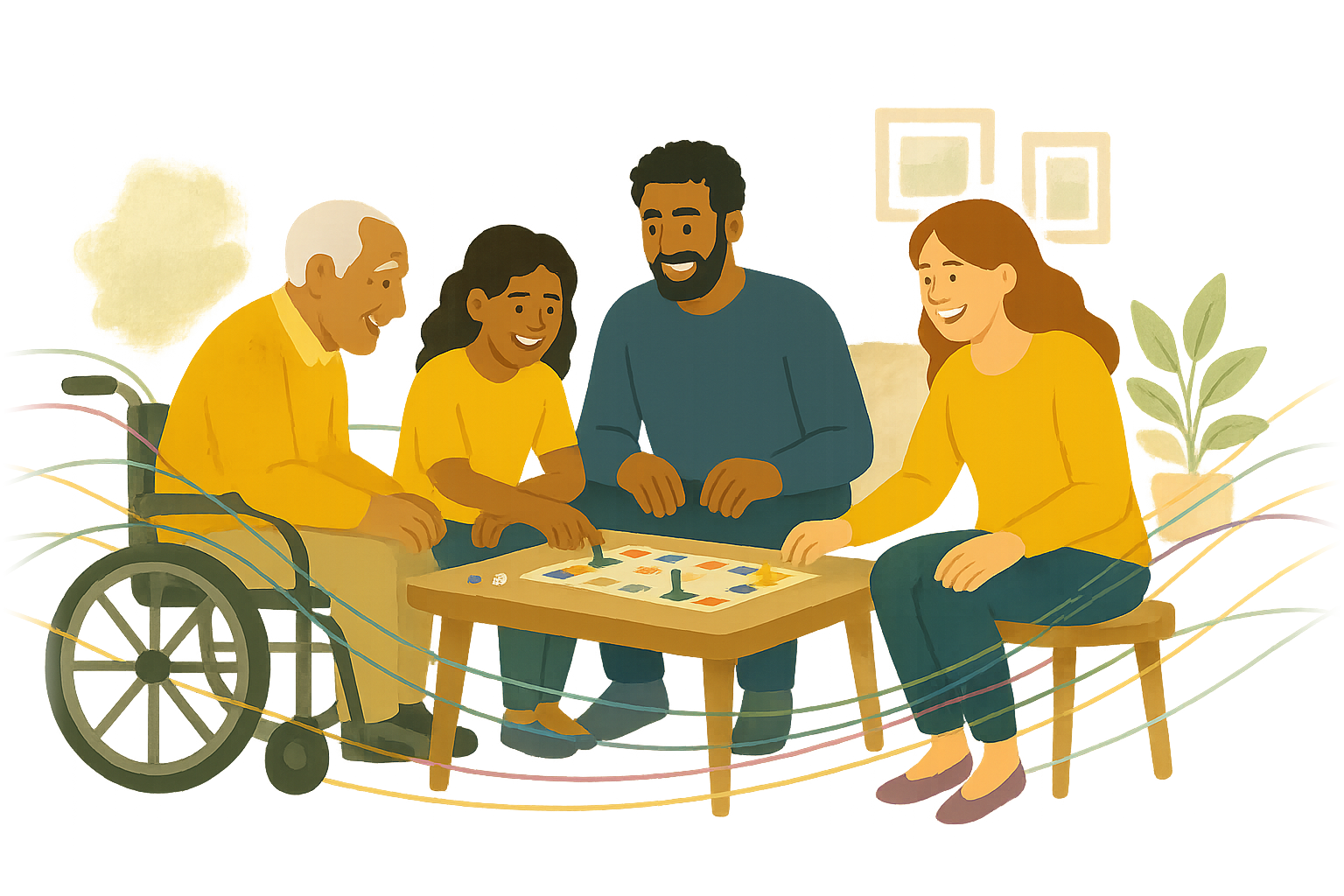 A family playing a board game together