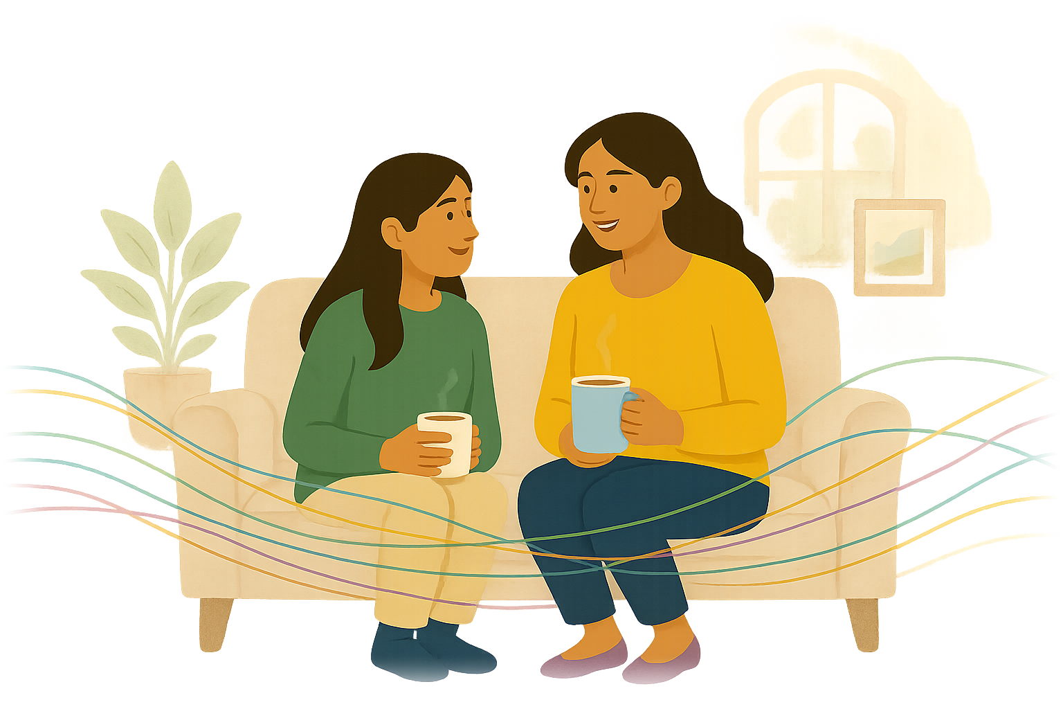 A parent and child talking together at home